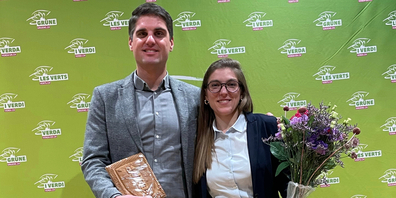 Parteipräsident Daniel Bosshard und Ständeratskandidatin Franziska Ryser