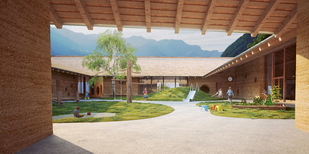 So sieht der Innenhof des Kindergartens aus. 