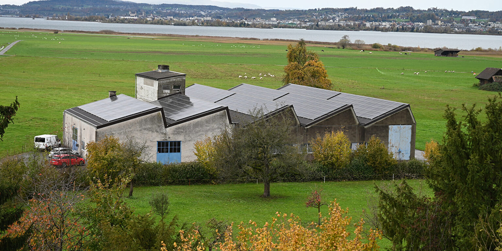 Das Sheddach am Tschachenhofweg 3 ist mit 360 Panels bestückt.