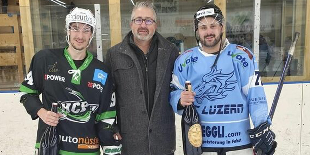 Auszeichnung Bestplayer HCPH: Fabian Morandi / HC Luzern: Gianmarco Guidon Preise wurden übergeben von Roger Rieder (GKB Domat/Ems)