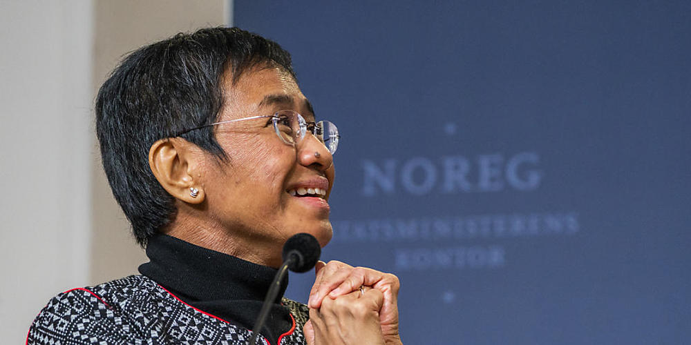 ARCHIV - Maria Ressa, Journalistin und Chefin der Online-Nachrichtenagentur Rappler, w&#8240;hrend eines Pressetermins in der Residenz des norwegischen Ministerpr&#8240;sidenten. Foto: HÂkon Mosvold Larsen/NTB/dpa