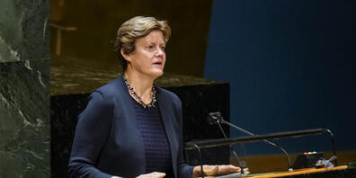 ARCHIV - Die britische Botschafterin bei den Vereinten Nationen Barbara Woodward spricht während einer Sitzung der UN-Generalversammlung. Foto: John Minchillo/AP/dpa