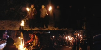 Oberstes Bild: auf der Oberstmatt,  links: Wölfli verbrennen Zettel, rechts: Abmarsch Patrouille Männedorf