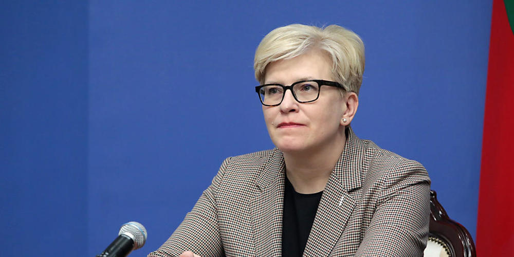 FILED - Ingrida Simonyte, die Premierministerin von Litauen, bei einer Pressekonferenz in der Ukraine. Photo: -/Ukrinform/dpa