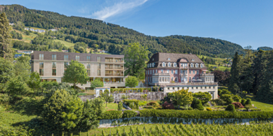 Direkt links neben der Villa Tanner soll das neue Altersheim Geserhus realisiert werden. Visualisierung: Carlos Martinez Architekten AG