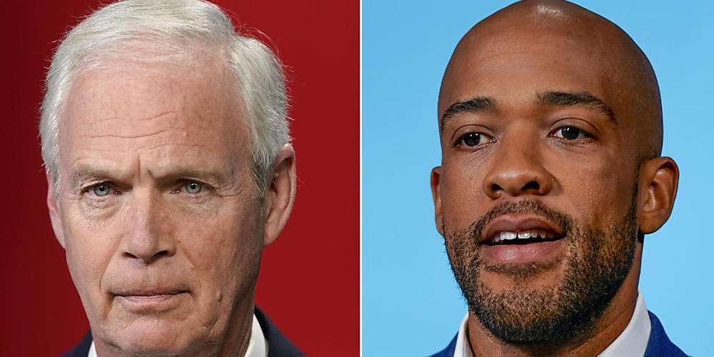 Diese Kombo zeigt den republikanischen Senator Ron Johnson (l), und den demokratischen Senatskandidaten und Herausforderer Mandela Barnes vor einer Fernsehdebatte am 7. Oktober 2022 in Milwaukee. Foto: Morry Gash/AP/dpa