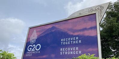 ARCHIV - Ein Plakat zum G20-Gipfel am Ngurah Rai International Airport in Denpasar. Foto: Carola Frentzen/dpa