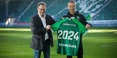 Baulöwen-Inhaber Thomas Meister und FCSG-Präsident Matthais Hüppi