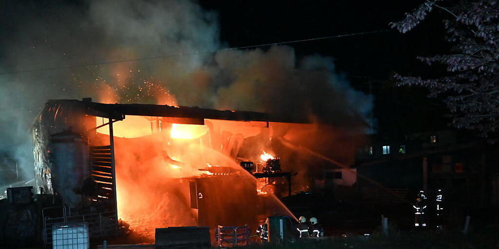 Beim Eintreffen der Feuerwehren stand ein Stall in der Gemeinde Salez SG bereits in Vollbrand. (Bild: Kantonspolizei St. Gallen)