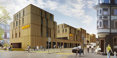 Laut Heimatschutz sind viele Fassaden von Neubauten zu abweisend; unter anderem auch die der Migros Bruggen.