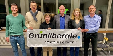 Die Spitzen-Kandidierenden der GLP Frauenfeld für die Gemeinderatswahlen:  von links: David-José Schmidt, Ivo Begic (bisher), Melanie Frömelt, Stefan Leuthold (bisher), Nathalie Fäh (bisher) und Stefan Thalmann.