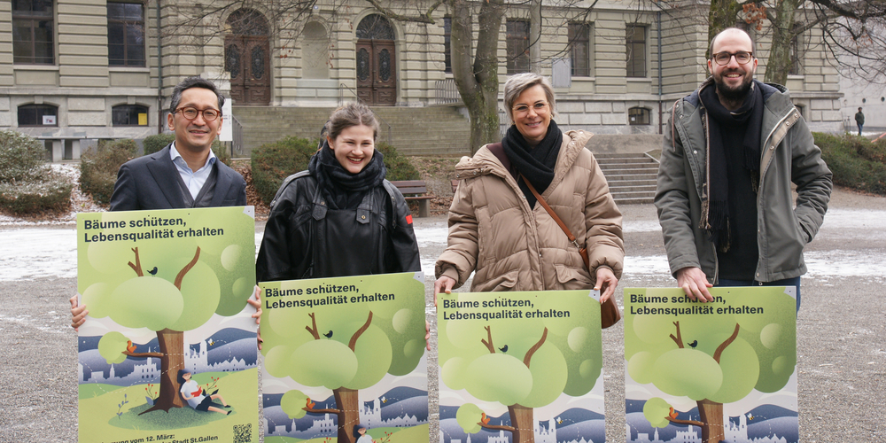 Das Ja-Komitee: SP-Stadtparlamentarier Chompel Balok, Annette Eugster vom Klimakollektiv St.Gallen, GLP-Stadtparlamentarierin Magdalena Fässler und Grüne-Stadtparlamentarier Christian Huber.