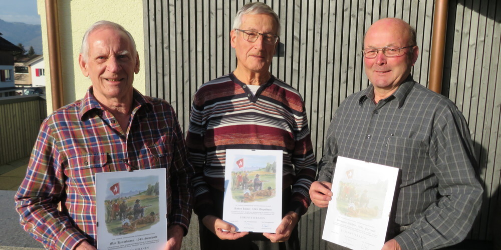 Die Ehrenveteranen Max Hanselmann, Robert Kuster, Hermann Gächter