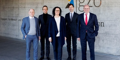 Die Geschäftsleitung des GZO Spital Wetzikon (v.l.n.r.): Hansjörg Herren (CDO), Prof. Dr. med. Urs Eriksson (CMO), Judith Schürmeyer (COO), Daniel J. Müller (CFO) und Matthias P. Spielmann (CEO)