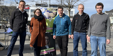 v.l.n.r: Marco Fäh (Kantonsrat), Franziska Ryser (Nationalrätin), Michael Holzner, Michel Haller, Michael Good