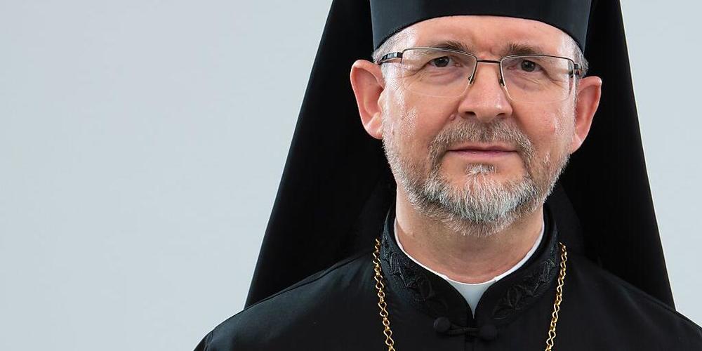 Der ukrainisch-katholische Bischof Bohdan Dzyurakh predigt zum Jahrestag des russischen Angriffs auf die Ukraine in der Kathedrale St. Gallen.