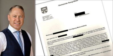 Dr. Gut:  «Ein Schweizer Mieter wird von der Gemeinde Seegräben im Kanton Zürich aus der Wohnung geworfen – er muss Asylbewerbern Platz machen.» (Ausschnitt des Kündigungsschreibens).