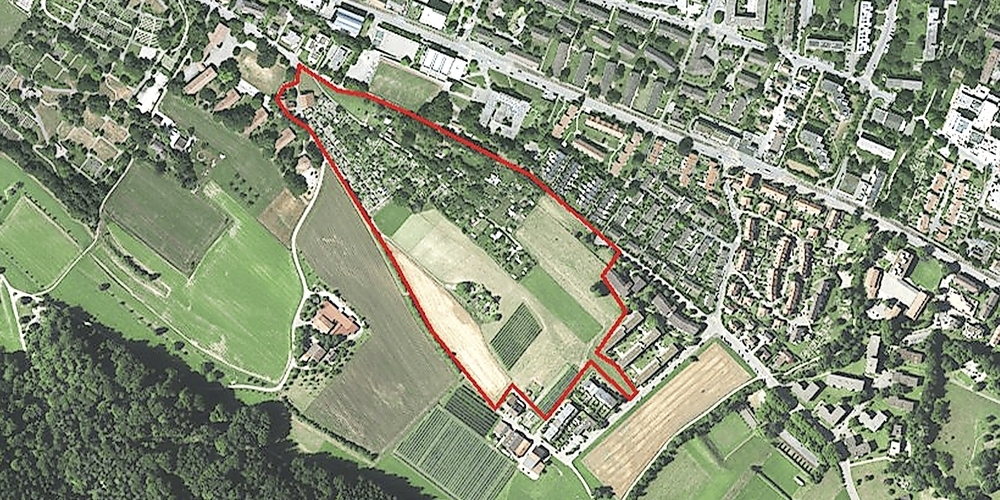 Dieses neun Hektaren grosse Gelände (rot eingezeichnet) soll neu gestaltet und genutzt werden.