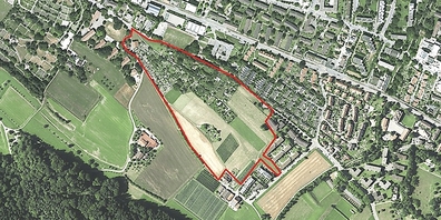 Dieses neun Hektaren grosse Gelände (rot eingezeichnet) soll neu gestaltet und genutzt werden.