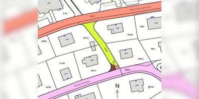 Ausschnitt des Teilstrassenplans zum geplanten Verbindungsweg (gelb) Tägernaustrasse – Rankstrasse.