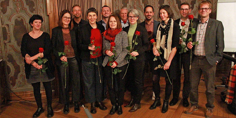 Die Kandidaten der «Hauptliste» der SP St.Gallen für die Nationalratswahlen. v.l.: Alexandra Akeret, Katrin Schulthess, Florian Kobler, Barbara Gysi, Arber Bullakaj, Claudia Friedel, Bernhard Hauser, Andrea Schöb, Dario Sulzer, Bettina Surber, Guido Etterlin, Martin Sailer. 