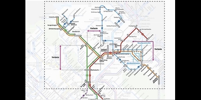 Neben dem Tram Affoltern soll es bald auch eine Tangentialverbindung von Affoltern nach Stettbach auf Schienen geben. Endlich also wird der Bevölkerungsentwicklung in Zürich-Nord Rechnung getragen. Der schon ältere Plan zeigt noch zwei Varianten fürs Affoltemer Tram.