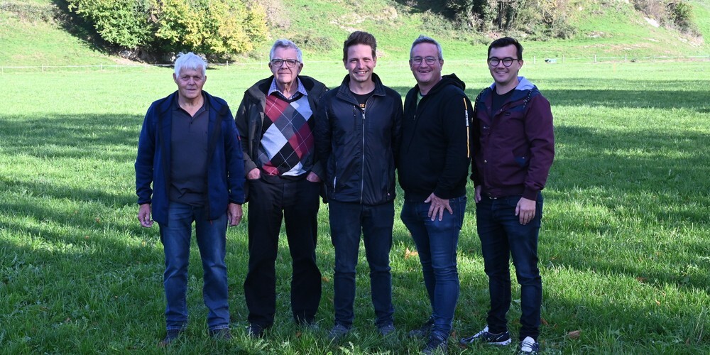 Bauchef Bruno Bösch (links) darf auch dieses Jahr auf bewährte Partner zählen: Im Bild Hugo Kaufmann und Marc Söldi (beide Büchel Bau AG bzw. HUKA Baupool) sowie Jürg Dietsche (Dietsche Strassenbau AG) mit OK-Präsident Simon Büchel. 