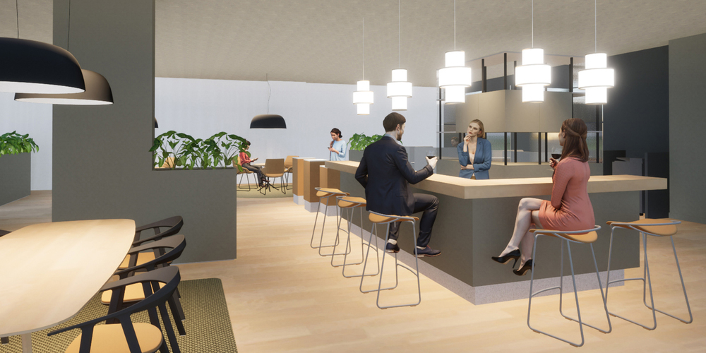 So könnte die digitale Lounge am Hauptsitz in Schaffhausen aussehen. (Visualisierung)