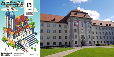 Das Plakat zur Feier (l.) stellt die Zugänglichkeit dar, die am Tag der offenen Türen im Zentrum steht.