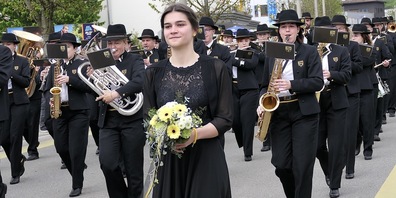 Der MV Harmonie Oberriet auf der Marschstrecke
