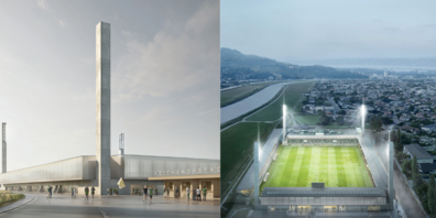Visualisierung des Stadions. Baustart ist im November 2023.