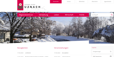 Startseite der Homepage von Uznach.