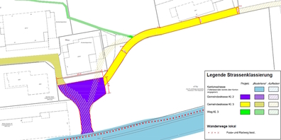 Ausschnitt des Teilstrassenplans Unterer Chrüzacher (Kreuzacker) mit Strassenklassierungen.