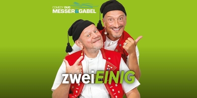 Das Comedy-Duo Messer&Gabel tritt mit «zweiEINIG» am Freitagabend, 24. März 2023, in der Turnhalle Goldingen auf.