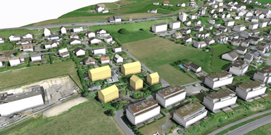Ausschnitt eines 3D-Modells mit möglicher Aufzonung im Gebiet Loren in Kaltbrunn.