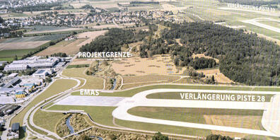 Die Visualisierung zeigt, wo die Pisten am Flughafen Zürich verlängert werden sollen. Archivbild)