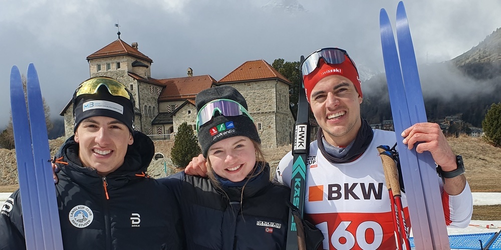 Einsiedler Medaillen-Trio Sprint (v.l.n.r.): Silvan Durrer (3. Rang U20), Lena Baumann (2. & 3. Rang U18) und Roman Schaad (3. Rang Herren).