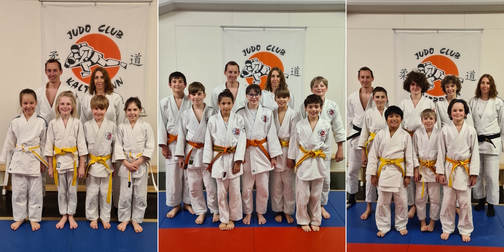 Die 17 erfolgreichen Kaltbrunner Judokas meisterten ihre Gurtprüfungen in drei Gruppen.