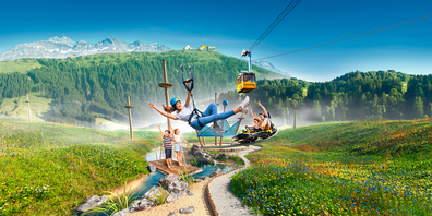 Vielfältige Angebote mit Zipline-Park, Bobbahn, Märliwelt, Luftseilbahn und Gastronomiebetriebe am Kronberg