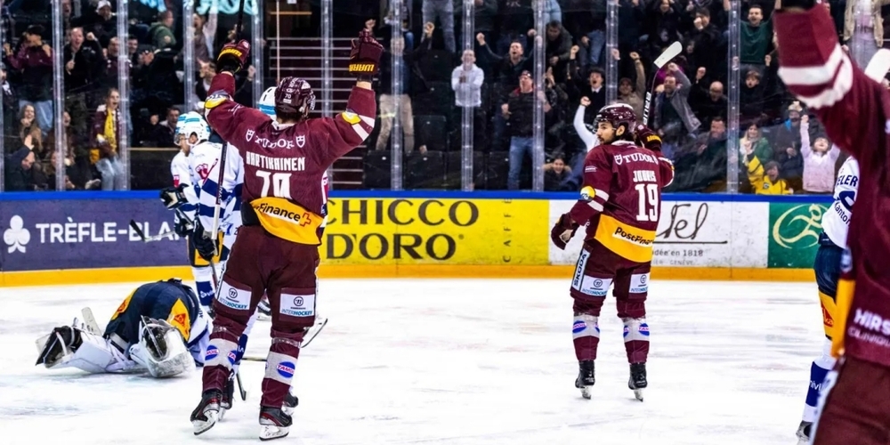 Finaler Jubel: Mit dem vierten Erfolg beenden die Genfer die Halbfinalserie und stossen Titelverteidiger Zug vom Thron.