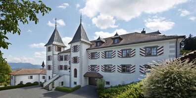 Das Schloss Weinberg thront weit über dem Rheintal.