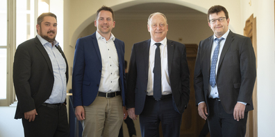 SVP-Delegation aus dem Toggenburg im St. Galler Kantonsrat: Mirco Gerig, Ivan Louis, Christian Spoerlé und Linus Thalmann (von links).