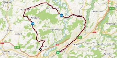 Start an der Fürstenlandstrasse in St.Gallen und Ziel beim Hotel Säntispark in Abtwil.