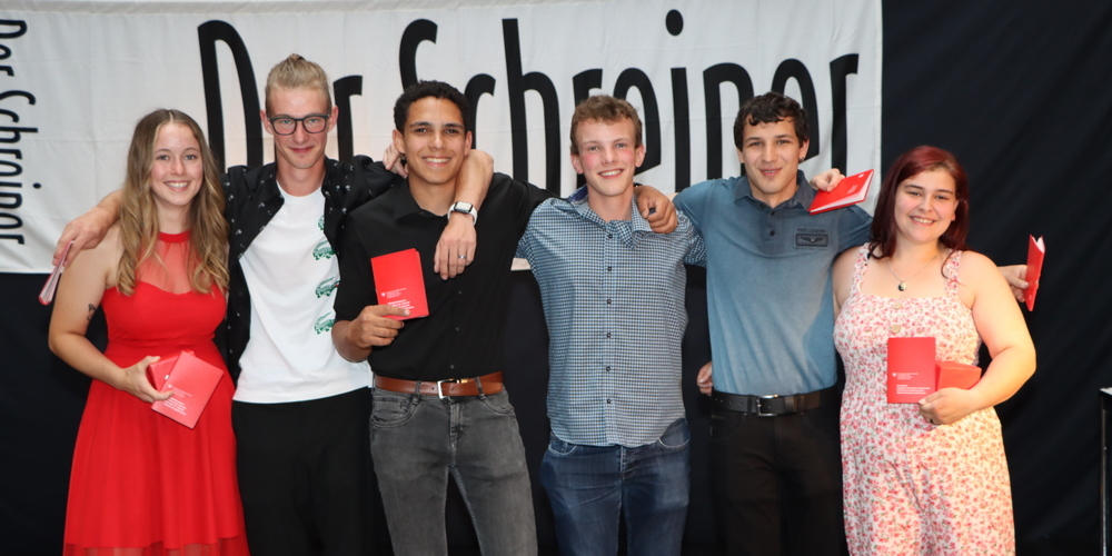 Schlossen ihre Ausbildung mit der Note 5 oder besser ab: Linda Steiger (v.l.), Maik Kopp, Nicolas Ferreira Basilio, Sandro Hartmann, Leandro Laub und Larisa Suhar.