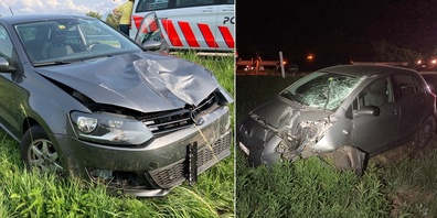 Bei der Autobahnverzweigung Reichenburg fuhren zwei Lenker geradeaus statt abzubiegen, verunfallten und landeten auf der Wiese.