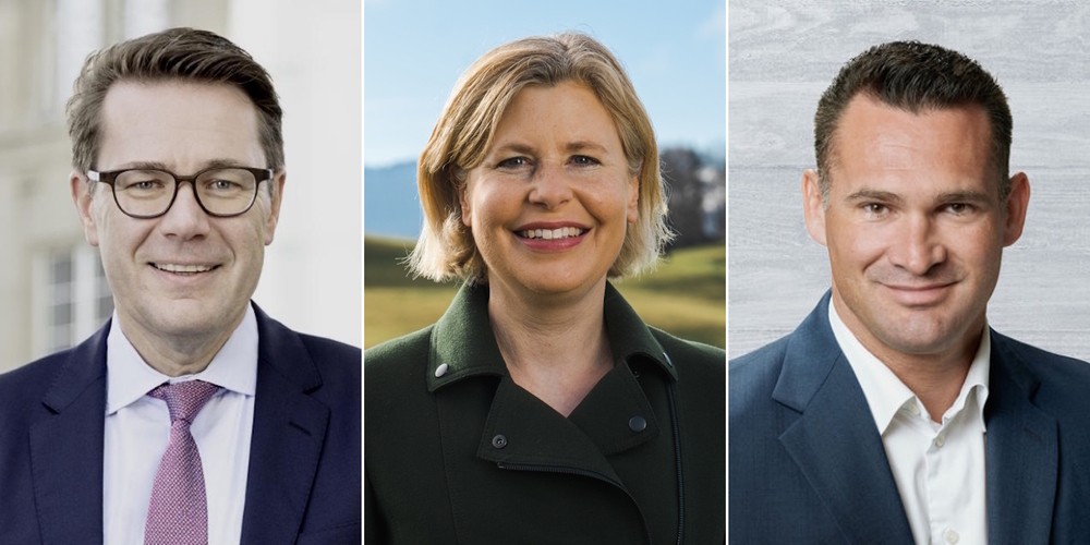 Im breiten Co-Präsidium des Komitees sitzen u.a. (v.l.) Ständerat Benedikt Würth (Die Mitte), Ständerätin Esther Friedli (SVP) und Nationalrat Marcel Dobler (FDP).