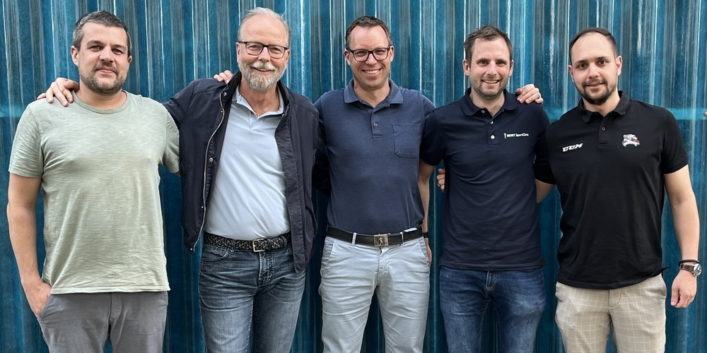 Roger Schuchter, Marketing/Sponsoring SC Herisau, Dr. Antonin Hoffmann, Orthopädie Rosenberg, Dr. Adrian Schneider, Orthopädie Rosenberg, Dr. Hanspeter Betschart, Berit SportClinic, und Dario Heinrich, Präsident SC Herisau