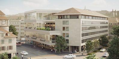 Visualisierung der neuen gemeinsamen Bibliothek von Kanton und Stadt St.Gallen. Bald startet dazu die Mitwirkung.