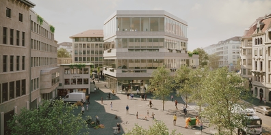 Visualisierung der neuen Bibliothek von aussen am St.Galler Markplatz.
