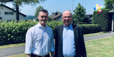 Hoher Besuch am Tag der offenen Tür im Asylzentrum Uznach: Jürg Eberle, Amtsleiter Migrationsamt SG (l.), Regierungsrat Fredy Fässler, Vorsteher Sicherheits- und  Justizdepartement SG